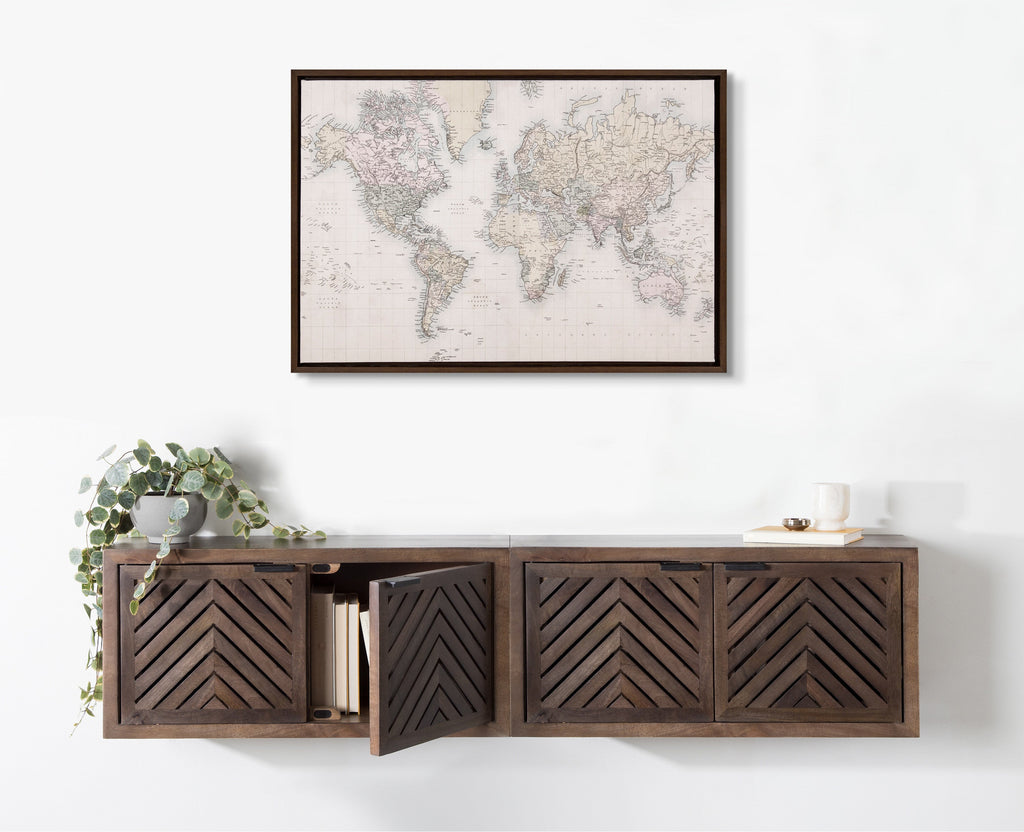 Sylvie Vintage World Map Framed Canvas by The Creative Bunch Studio