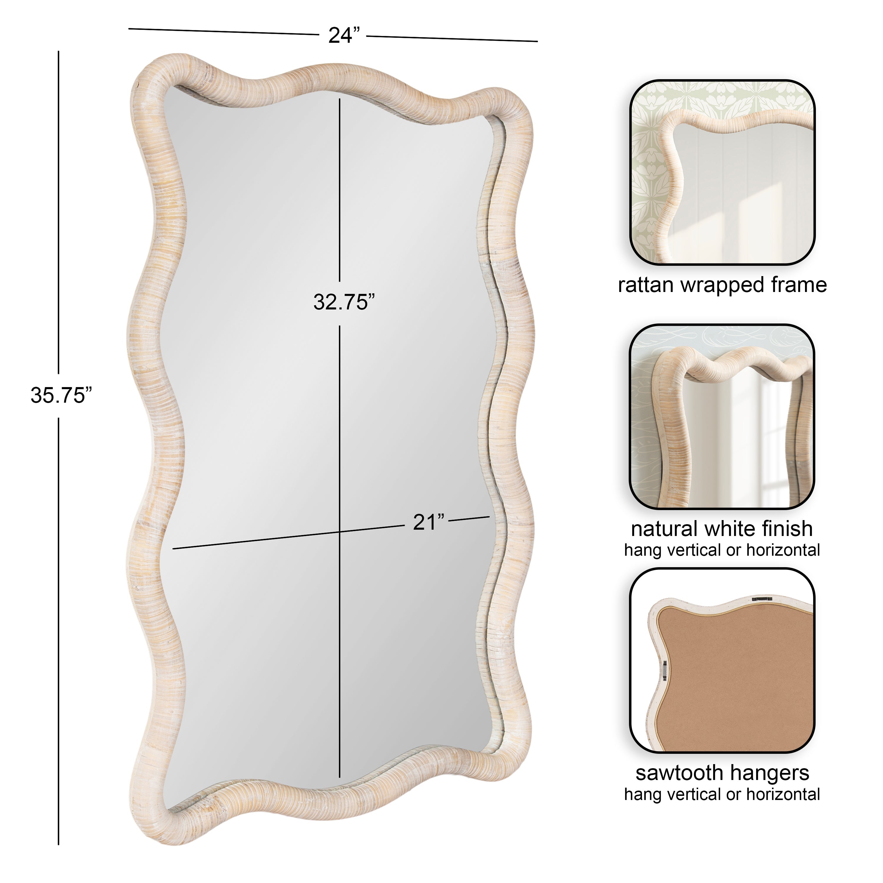 Rahfy Rattan Rectangle Scallop Mirror
