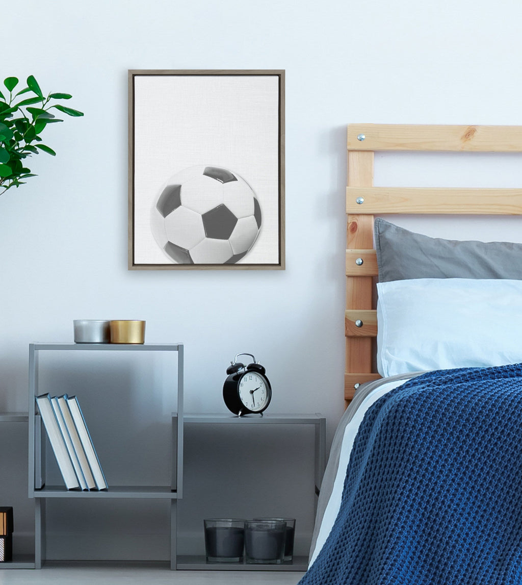Sylvie Soccer Ball Portrait Framed Canvas, Gray 18x24