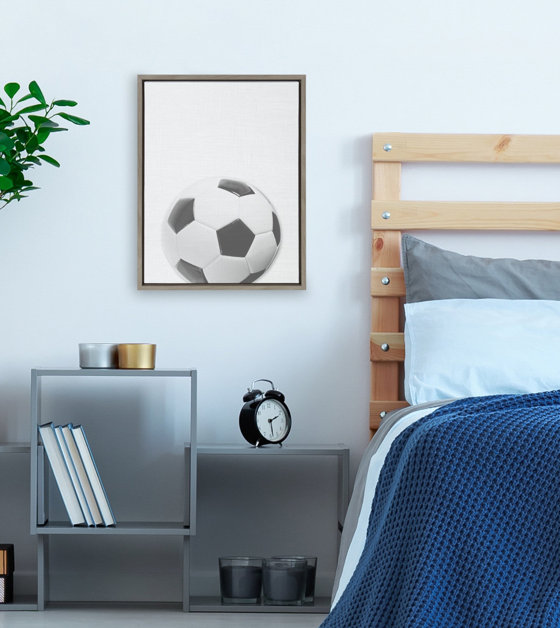 Sylvie Soccer Ball Portrait Framed Canvas, Gray 18x24