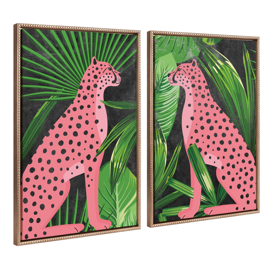 Sylvie Beaded NC Cheetah Jungle Single 1 and 2 Framed Canvas Art Set by Nikki Chu