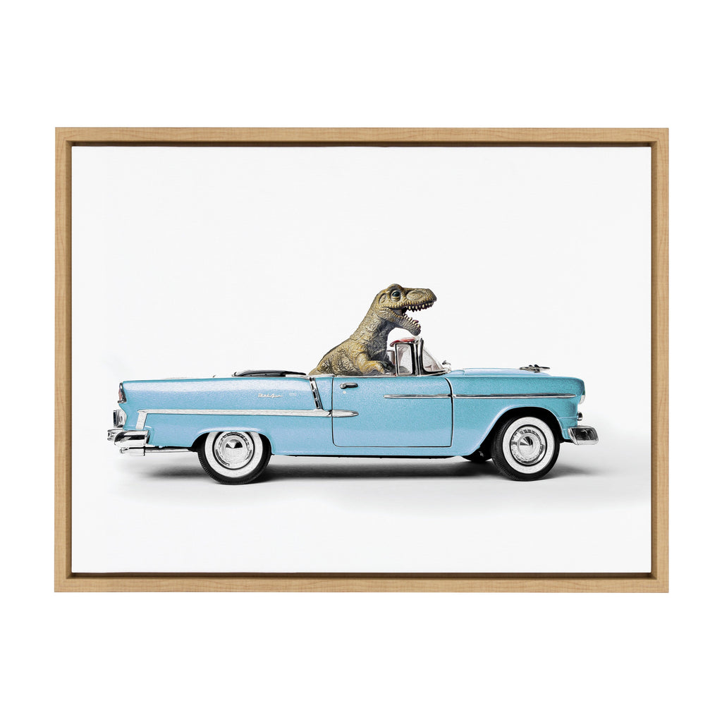 Sylvie Dino Driving 1958 Blue Corvette Framed Canvas by Saint and Sailor Studios