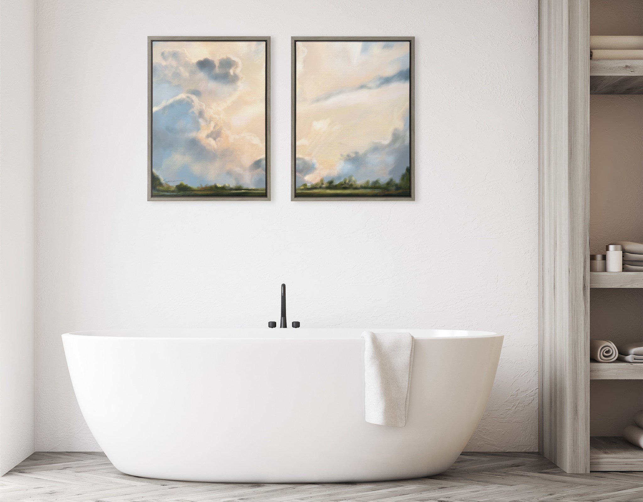 Sylvie Clouds Framed Canvas Set by Mary Sparrow