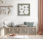 Sylvie Bold Vintage Geometric Soft White on Sage Green Framed Canvas by The Creative Bunch Studio