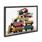 Sylvie Vintage Stacked Matchbox Work Vehicles Pile Framed Canvas by Saint and Sailor Studios