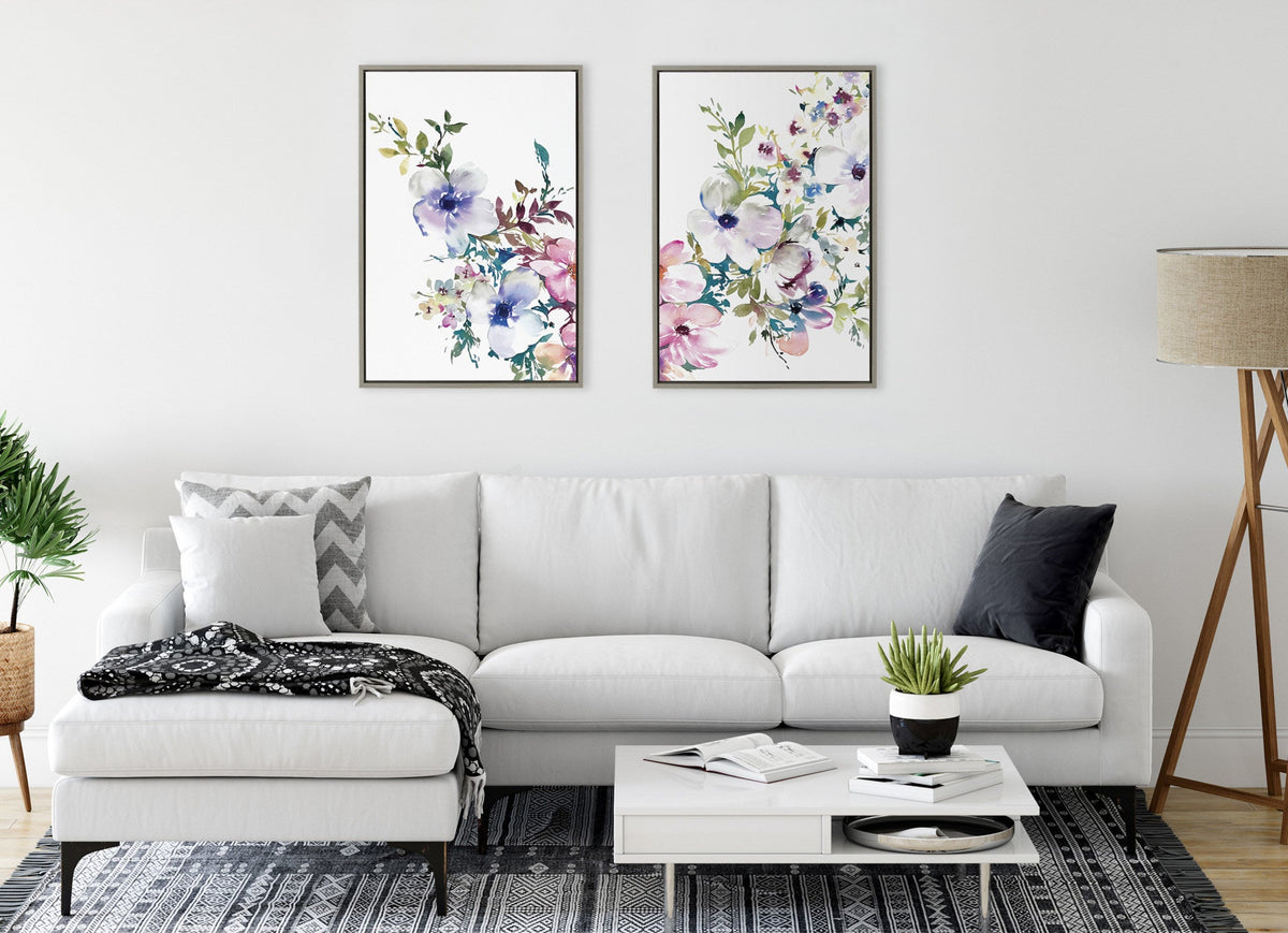 Sylvie Ink Wash Floral Left and Right Framed Canvas by Emma Daisy