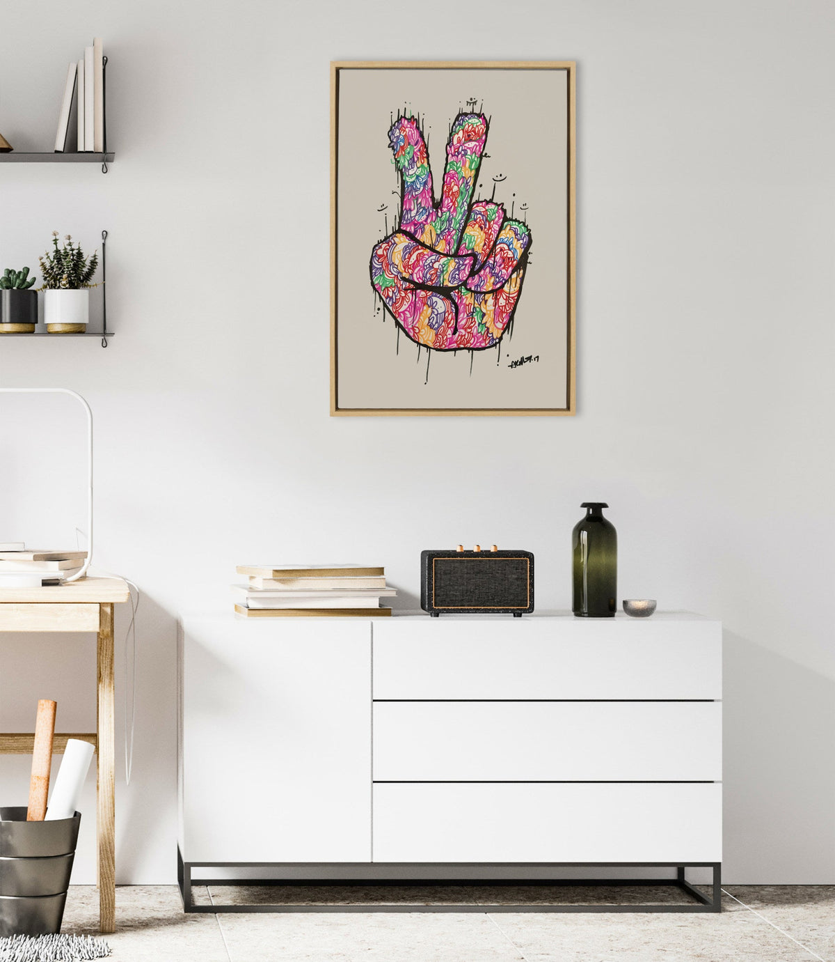 Sylvie Peace Sign Framed Canvas by Arm of Casso