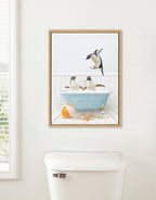 Sylvie Three Penguins Beach House Bath Framed Canvas by Amy Peterson