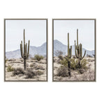 Sylvie Tall Saguaro Cacti Desert Mountain 1 and 2 Framed Canvas by The Creative Bunch Studio