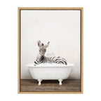 Sylvie Baby Zebra in Rustic Bath Framed Canvas by Amy Peterson Art Studio