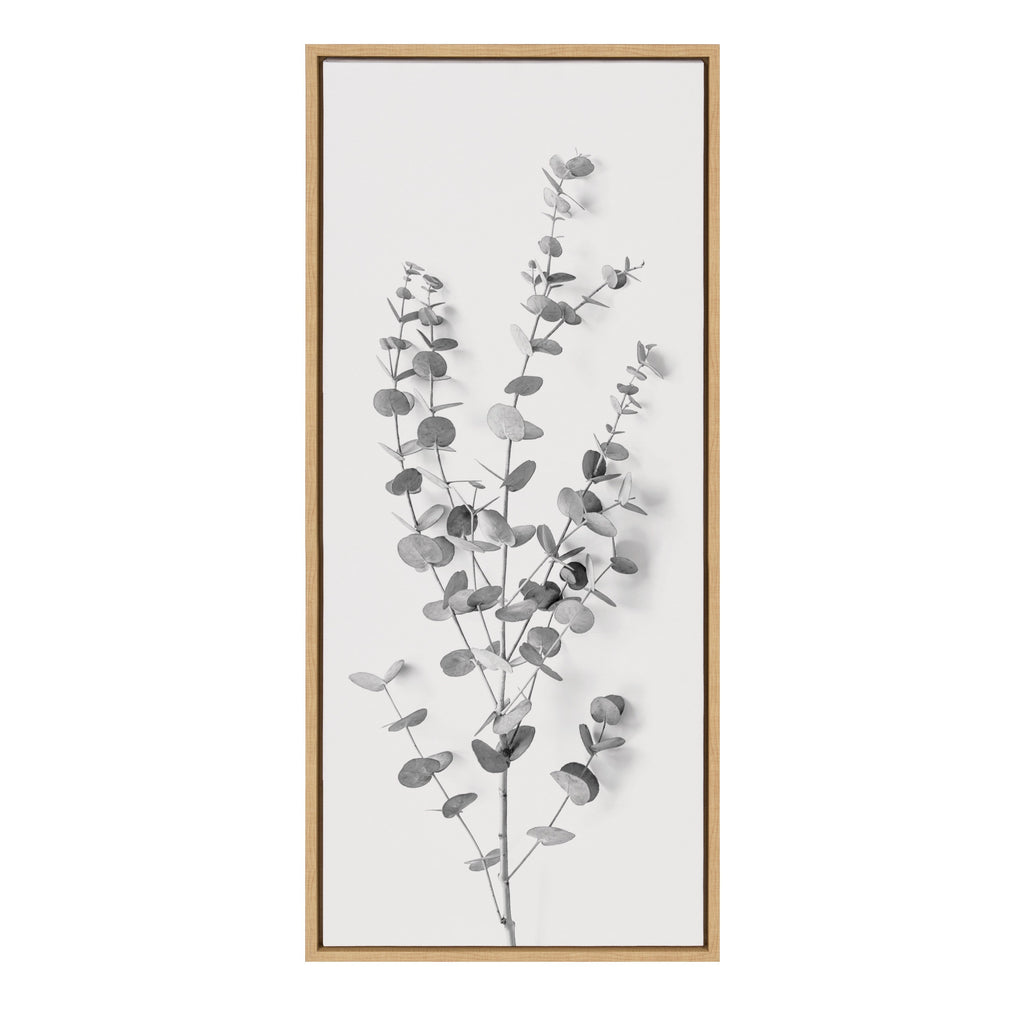 Sylvie Eucalyptus Botanical I Gray and Soft White Framed Canvas by The Creative Bunch Studio