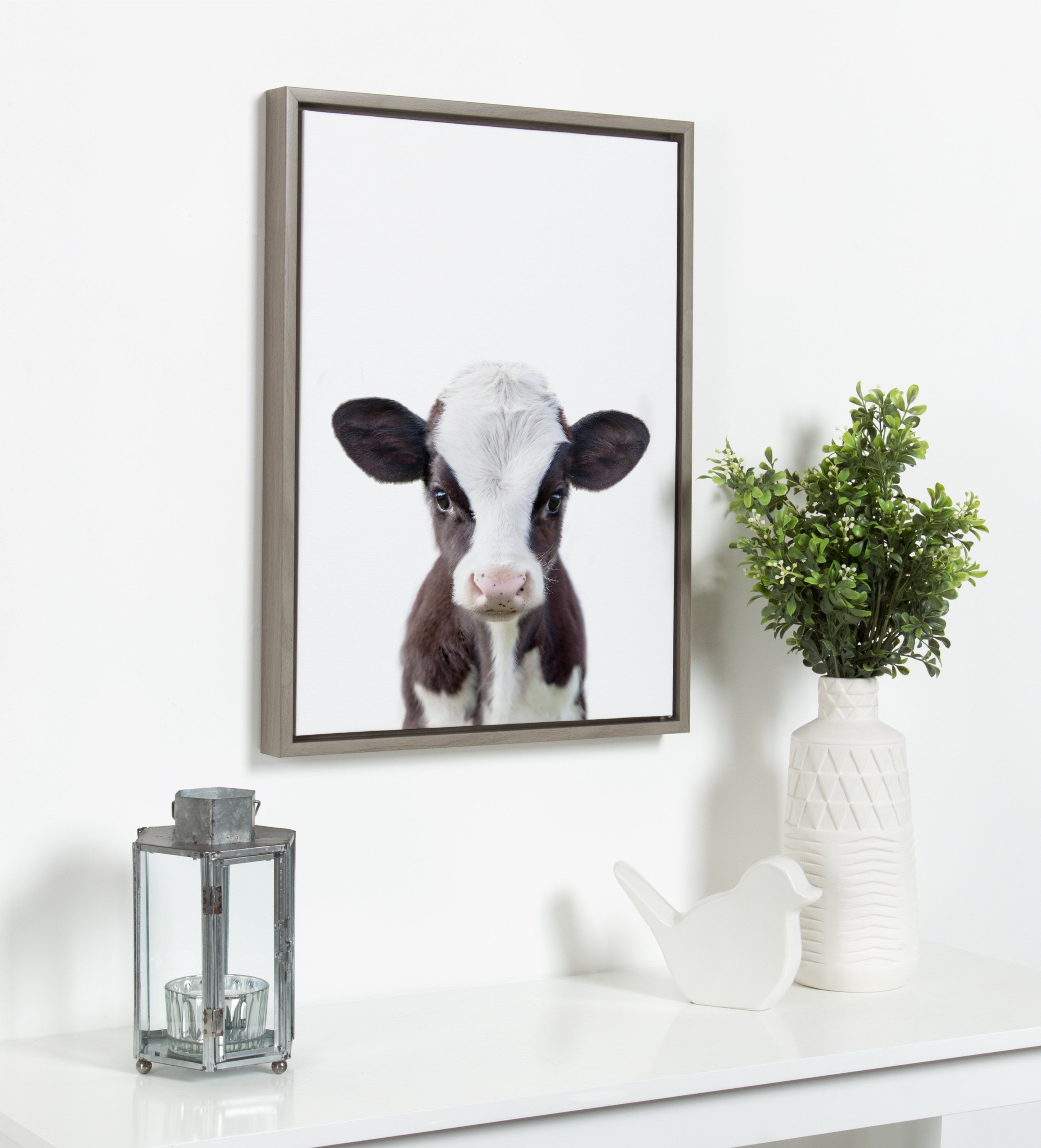 Sylvie Baby Cow Portrait Framed Canvas by Amy Peterson