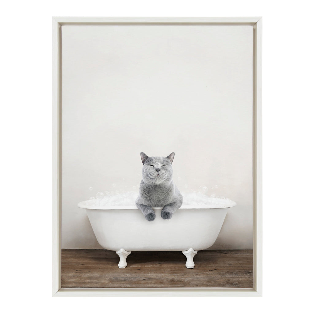 Sylvie Cat in Rustic Bath Framed Canvas by Amy Peterson Art Studio