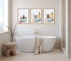 Sylvie Highland Cow Beach House Bath with Surfboard Framed Canvas by Amy Peterson