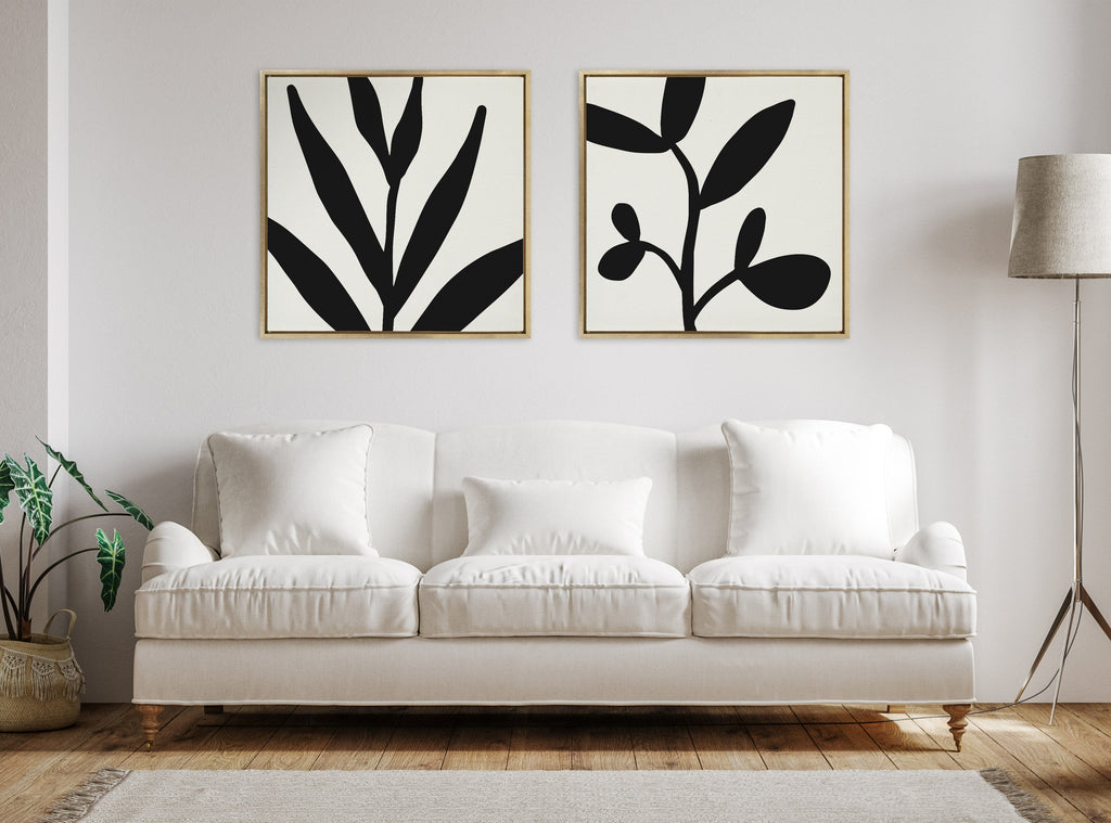 Sylvie Modern Botanical Neutral Abstract 1 Framed Canvas by The Creative Bunch Studio