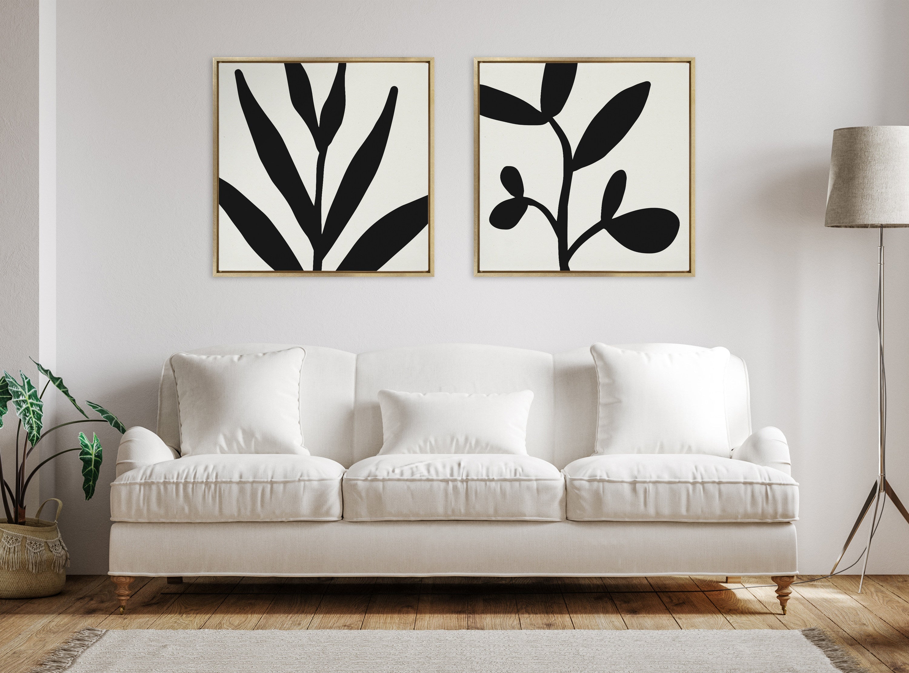Sylvie Modern Botanical Neutral Abstract 1 Framed Canvas by The Creative Bunch Studio