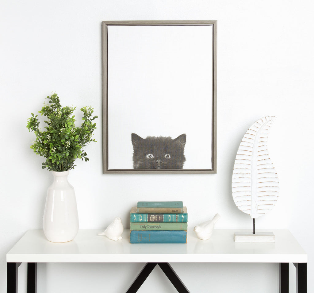 Sylvie Black Kitten Framed Canvas by Simon Te of Tai Prints