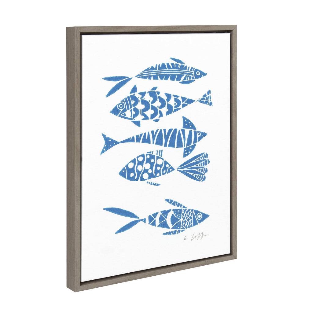 Sylvie Fishes Blue Framed Canvas by Giuliana Lazzerini