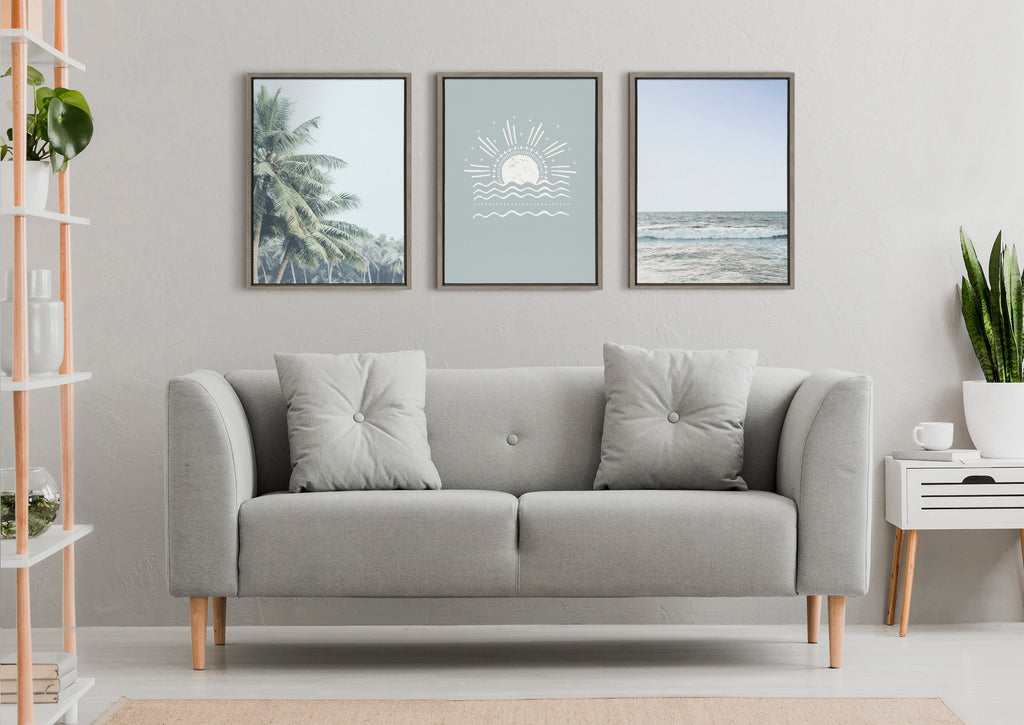 Sylvie Pale Blue Sea Framed Canvas by The Creative Bunch Studio