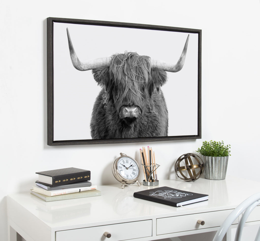 Sylvie Highland Cow Portrait Framed Canvas by Amy Peterson Art Studio