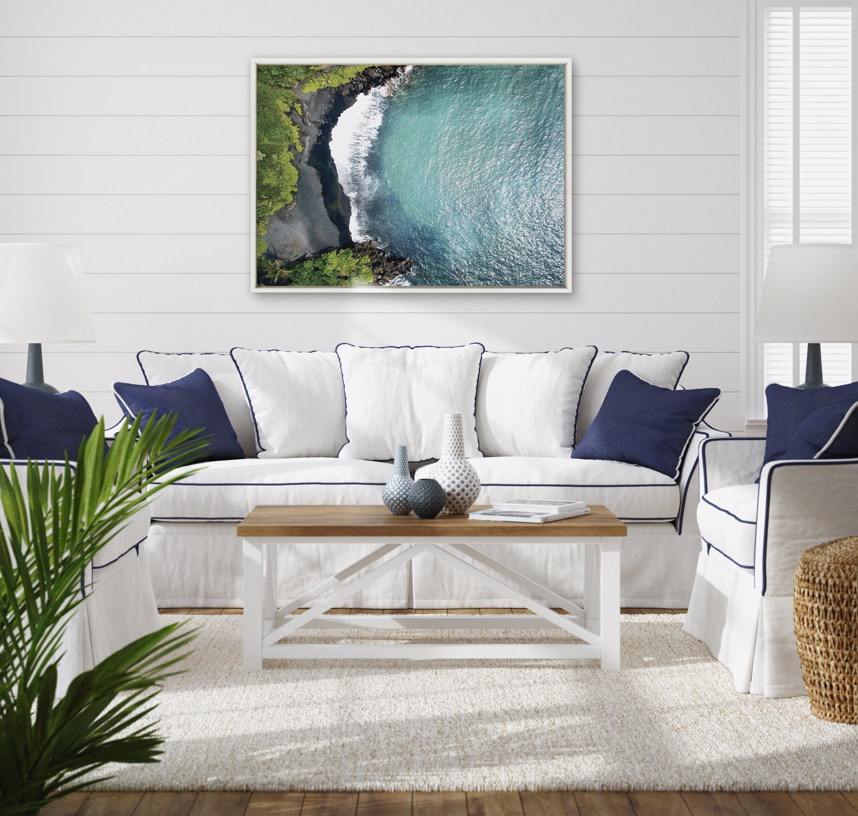 Sylvie Maui Black Sand Beach 1 Framed Canvas by Rachel Bolgov