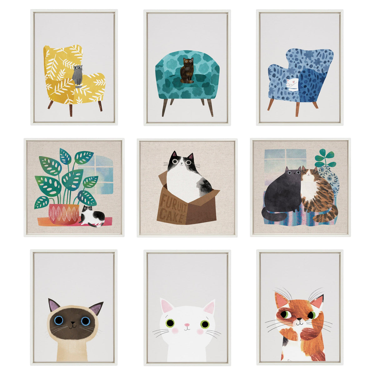 Sylvie White Cat with Green Eyes Framed Canvas by Planet Cat