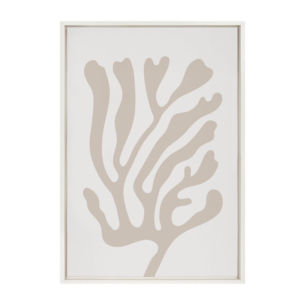 Sylvie Abstract Coral Coastal Beige Framed Canvas by The Creative Bunch Studio