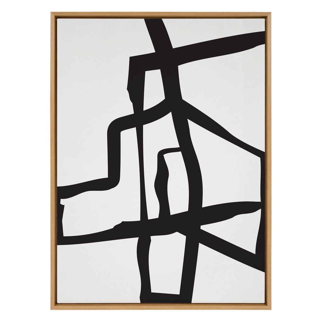 Sylvie Bold Sophisticated Abstract Black Stroke Framed Canvas by The Creative Bunch Studio