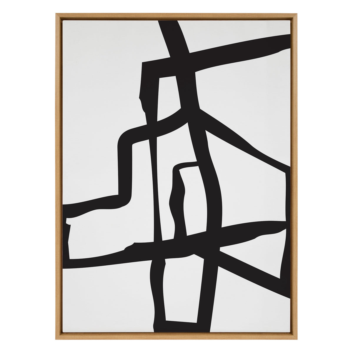 Sylvie Bold Sophisticated Abstract Black Stroke Framed Canvas by The Creative Bunch Studio
