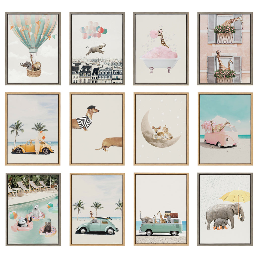 Sylvie Beaded Leopard in Car Beach Palms Framed Canvas by July Art Prints