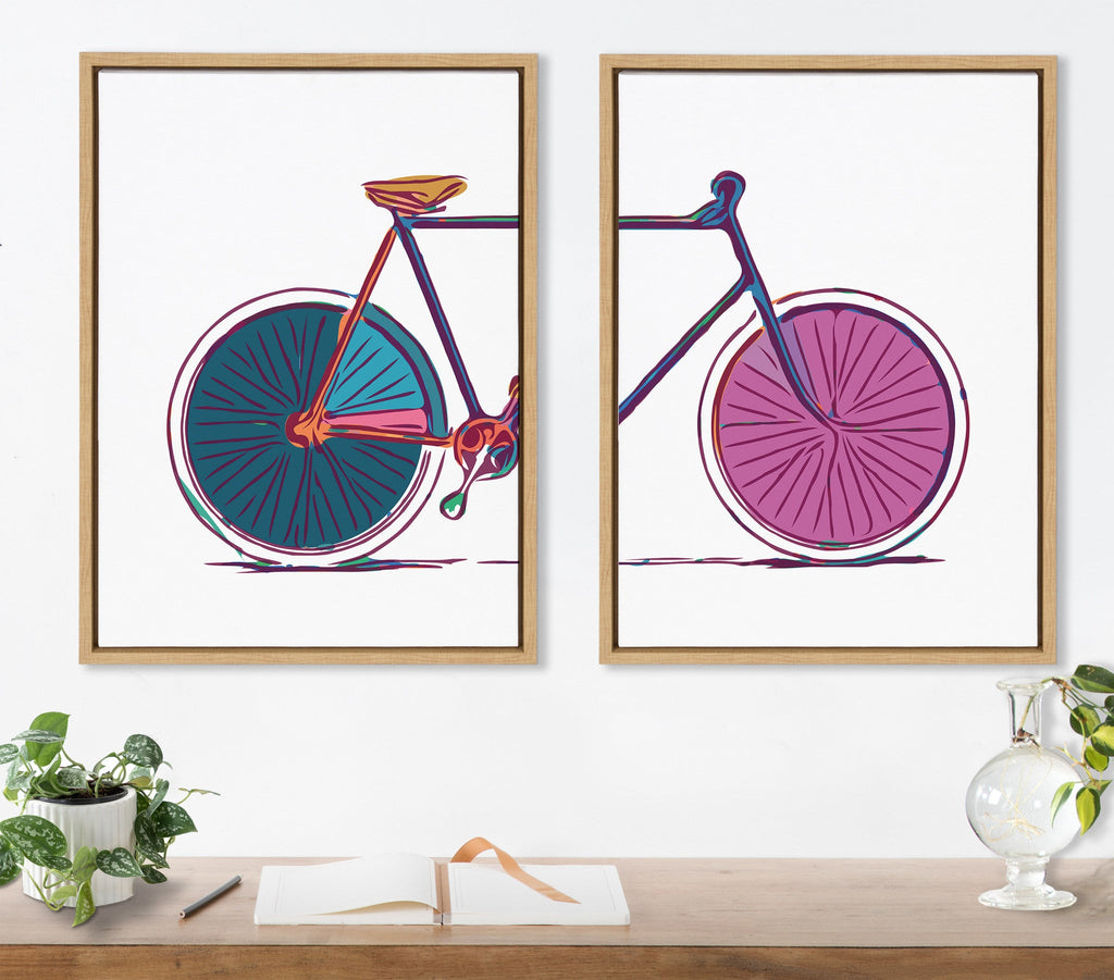 Sylvie Colorful Bike Left and Right Framed Canvas Set by Apricot and Birch