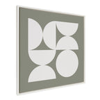 Sylvie Bold Vintage Geometric Soft White on Sage Green Framed Canvas by The Creative Bunch Studio