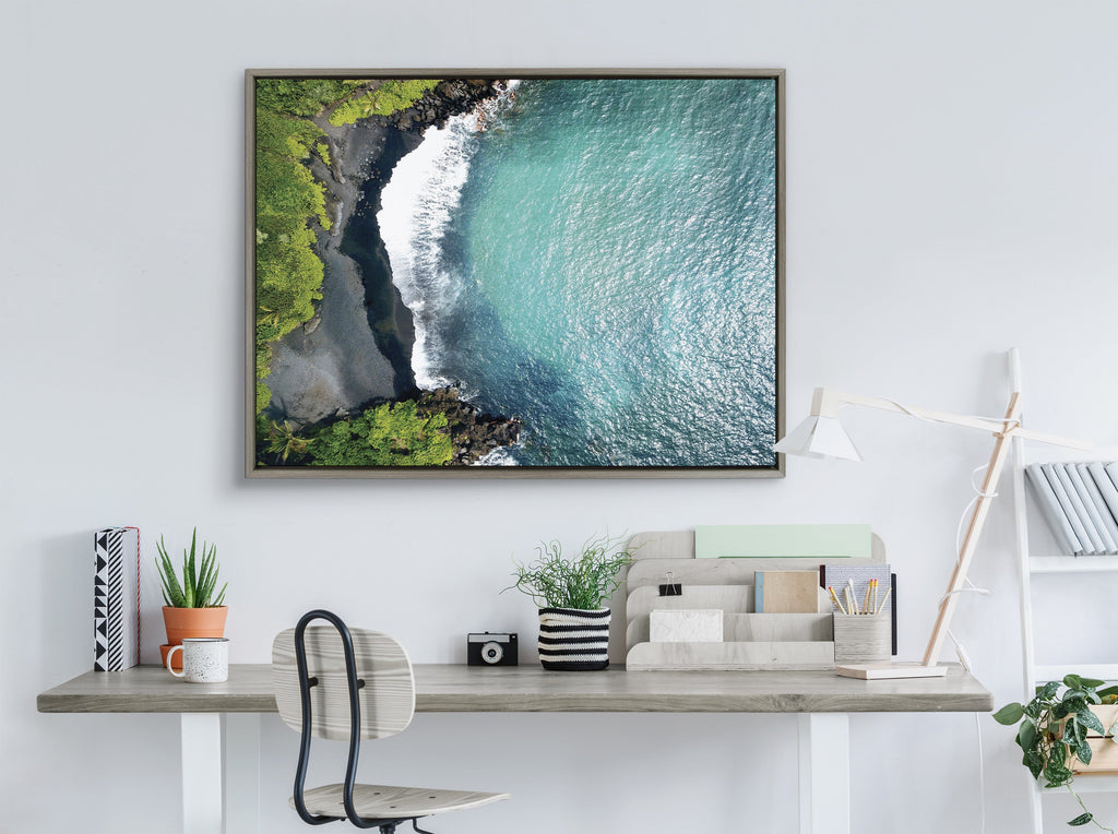 Sylvie Maui Black Sand Beach 1 Framed Canvas by Rachel Bolgov