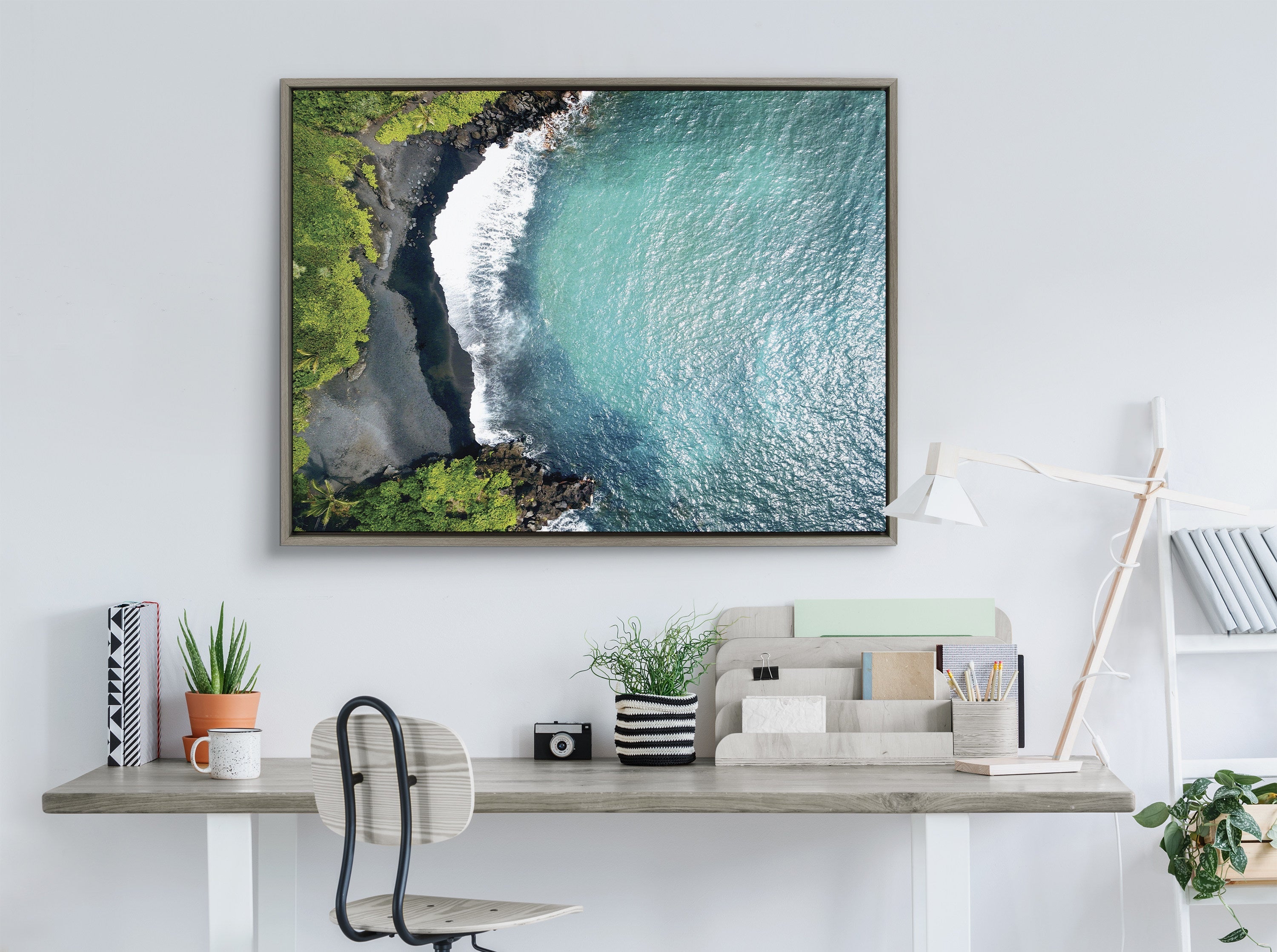 Sylvie Maui Black Sand Beach 1 Framed Canvas by Rachel Bolgov