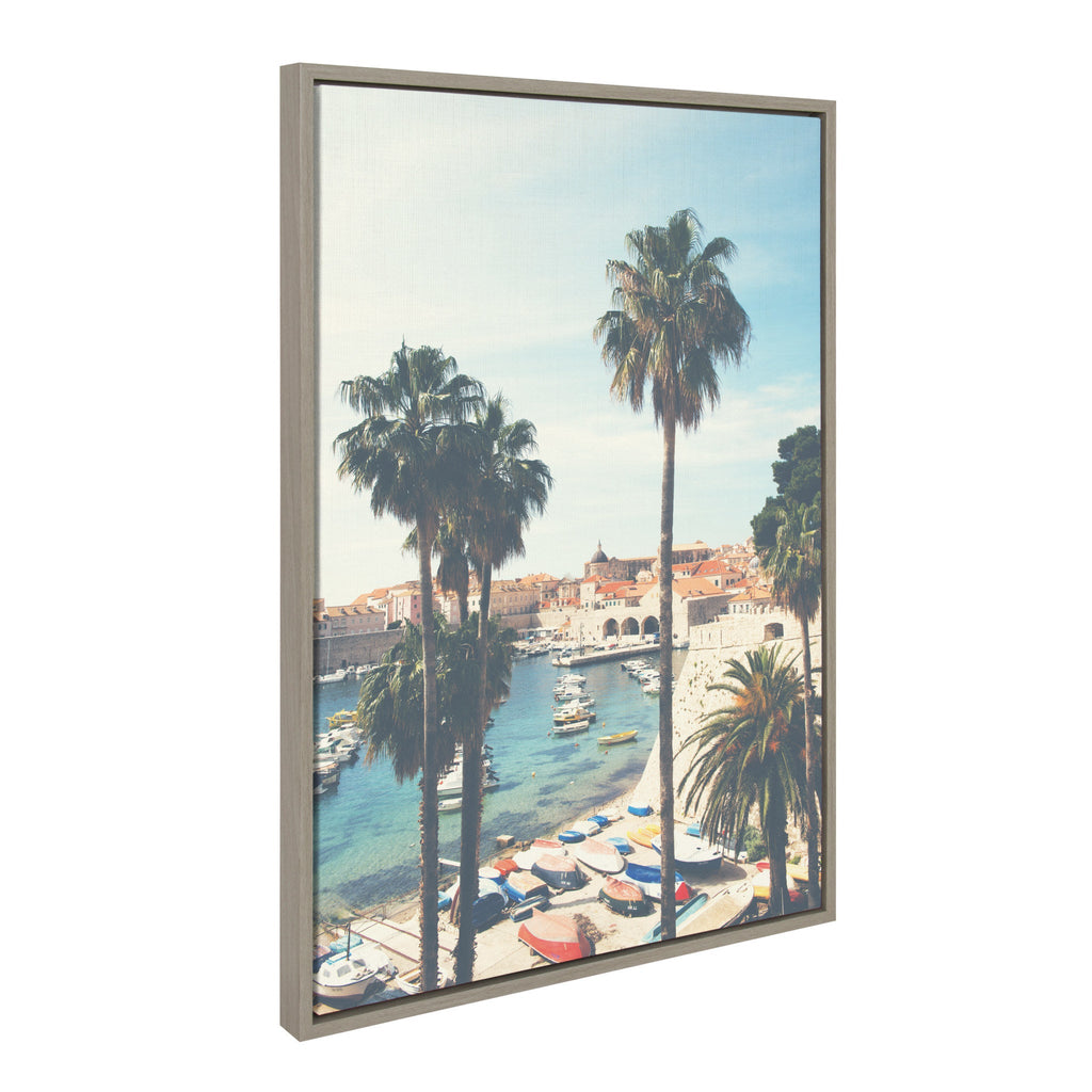 Sylvie The Palm Trees and The Boat Framed Canvas by Laura Evans