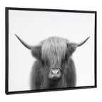 Sylvie Hey Dude Highland Cow BW Framed Canvas by The Creative Bunch Studio