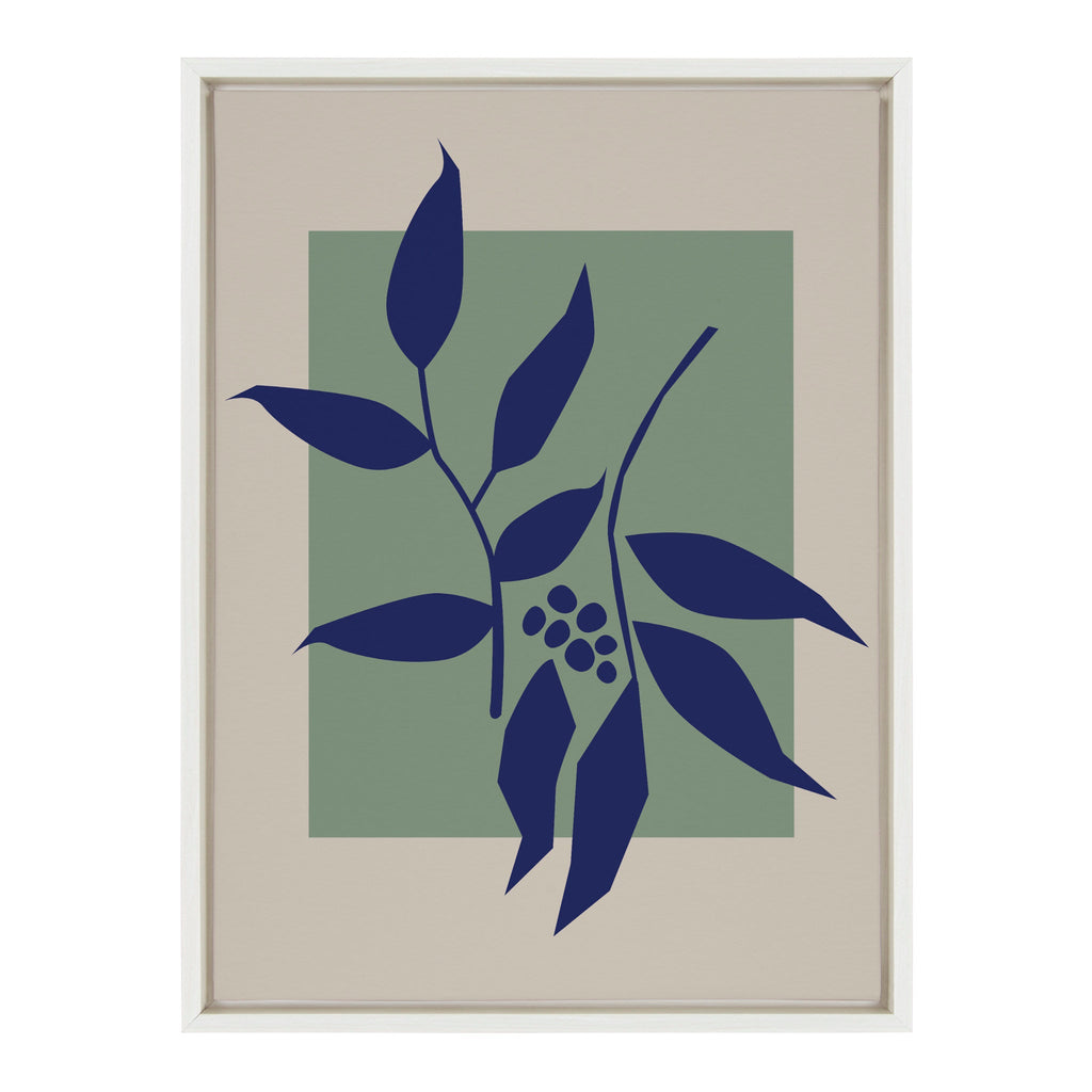 Sylvie Colorful Retro Botanical Green and Blue Framed Canvas by The Creative Bunch Studio
