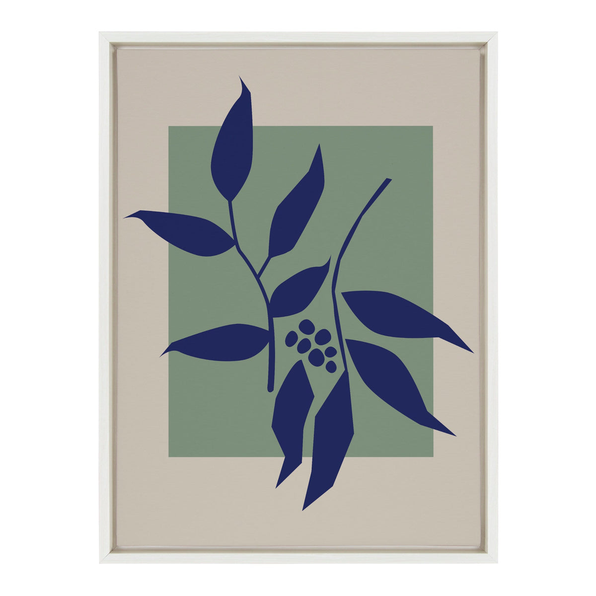 Sylvie Colorful Retro Botanical Green and Blue Framed Canvas by The Creative Bunch Studio