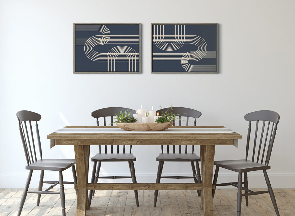 Sylvie Lines in Blue Framed Canvas Set by Apricot and Birch