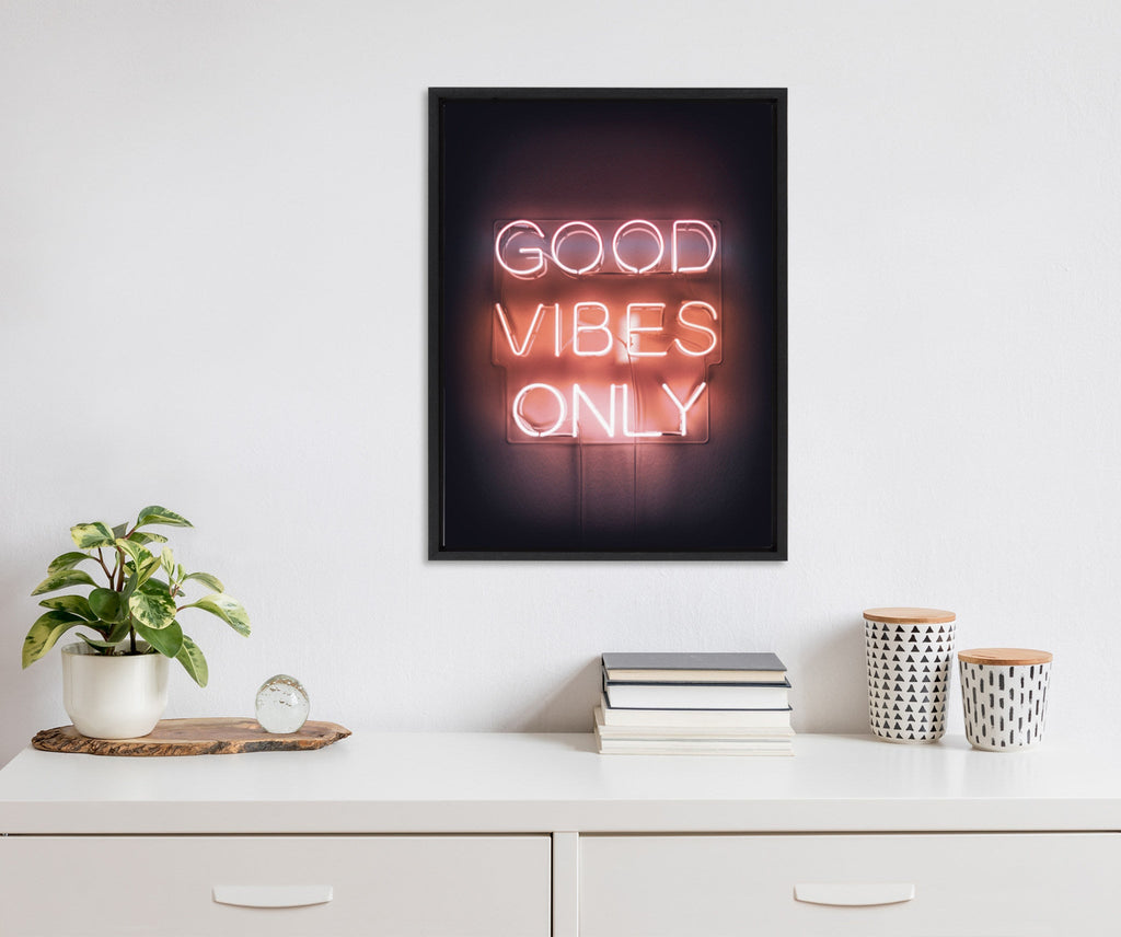 Sylvie Good Vibes Only Neon Sign Framed Canvas by The Creative Bunch Studio