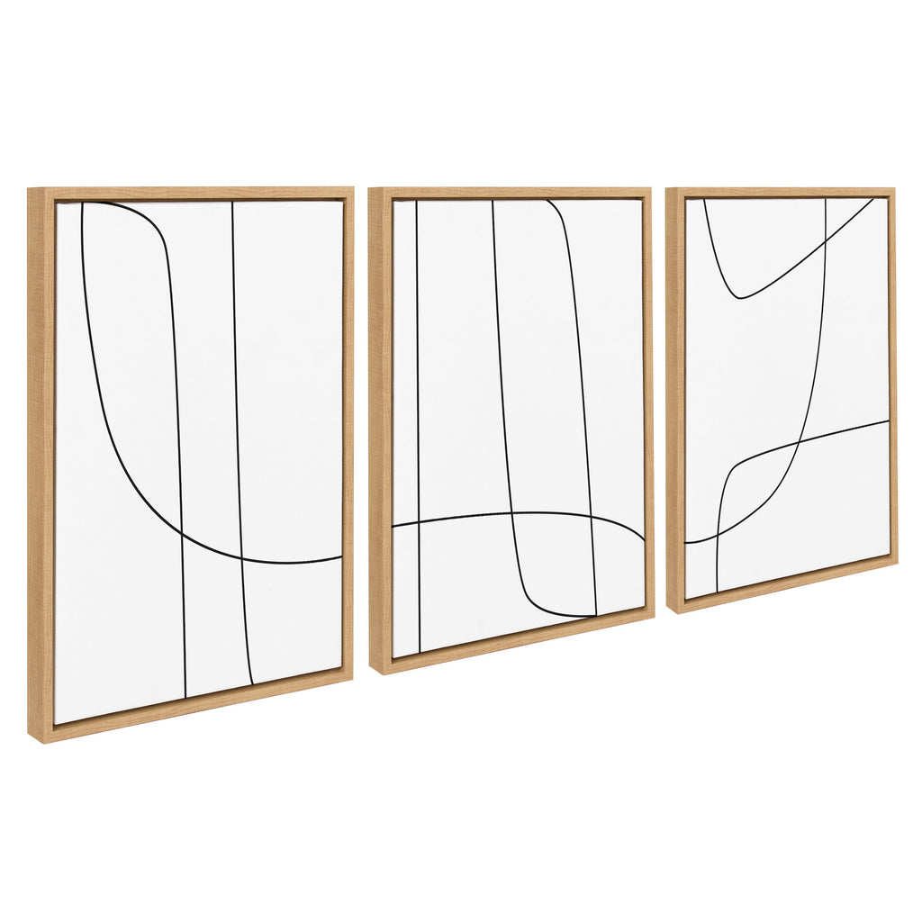 Sylvie Modern Line Abstract Black and White Framed Canvas Set by The Creative Bunch Studio
