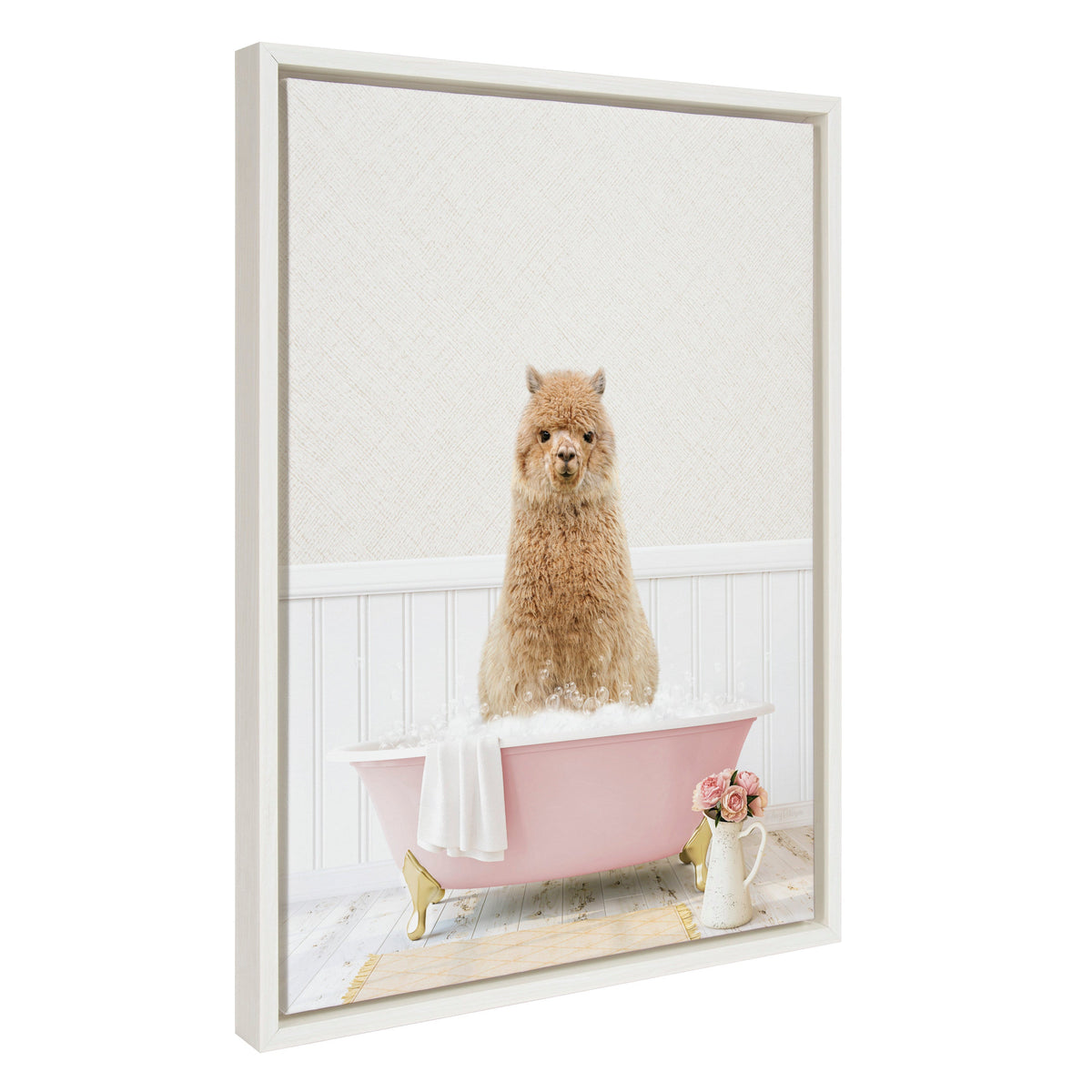 Sylvie Alpaca in Cottage Rose Bath Framed Canvas by Amy Peterson Art Studio