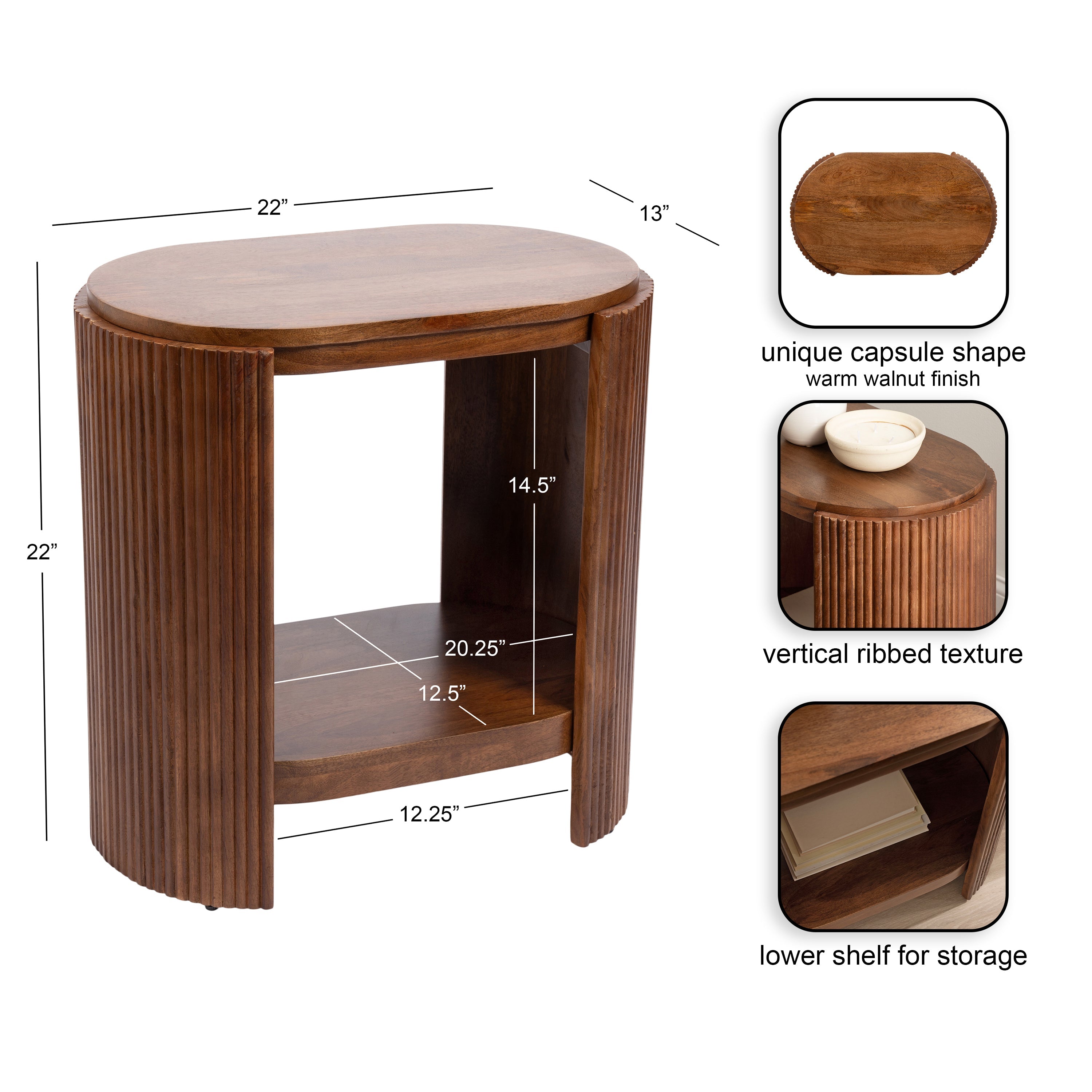 Cakora Capsule Wood Side Table
