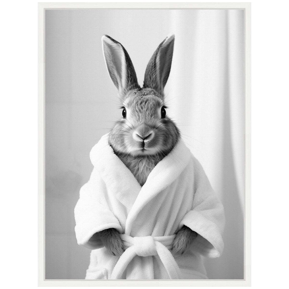 Sylvie Bunny Bathroom Art Towel Robe Black and White Framed Canvas by The Creative Bunch Studio