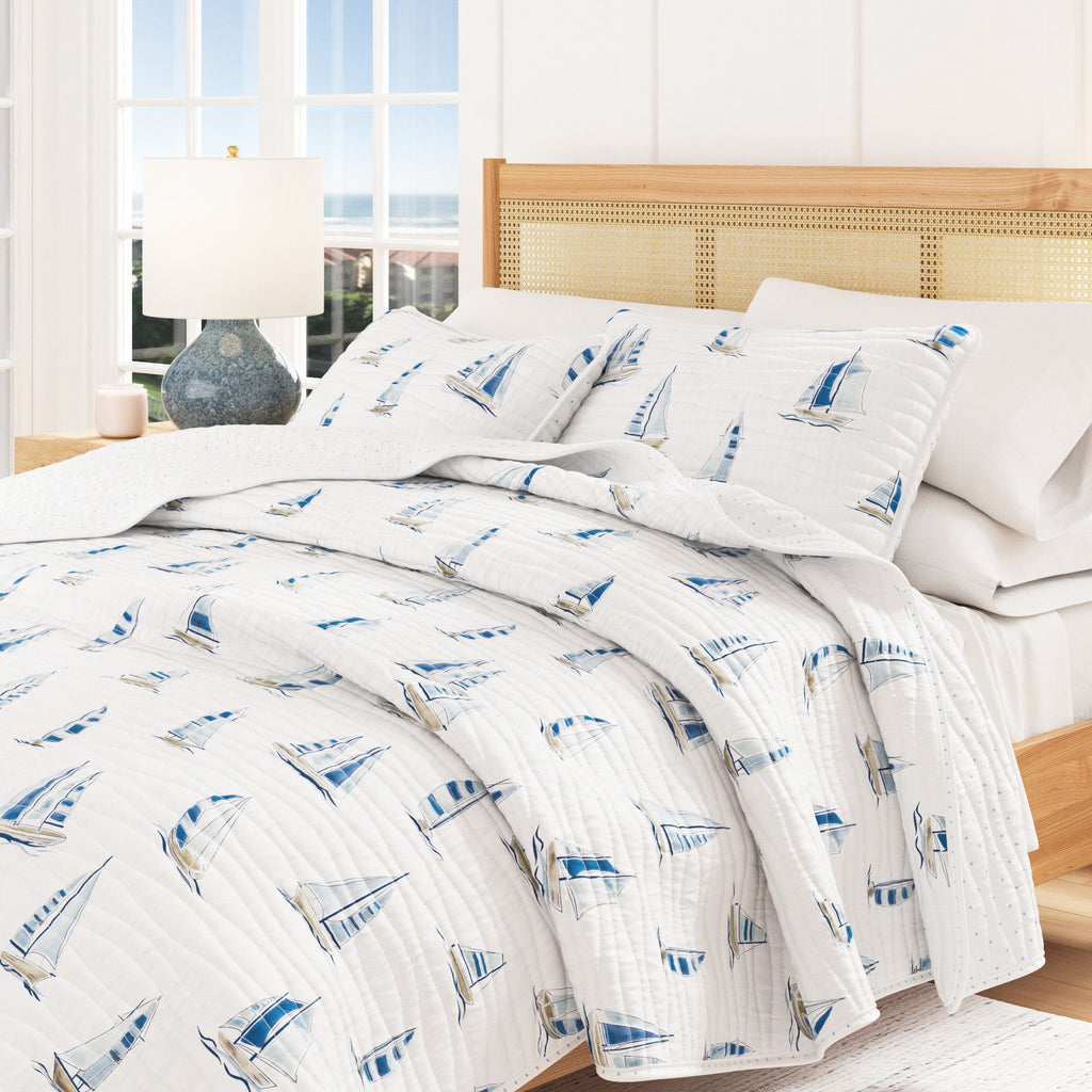 Coastal Blue Sailboat Quilt Set - Marzano Collection