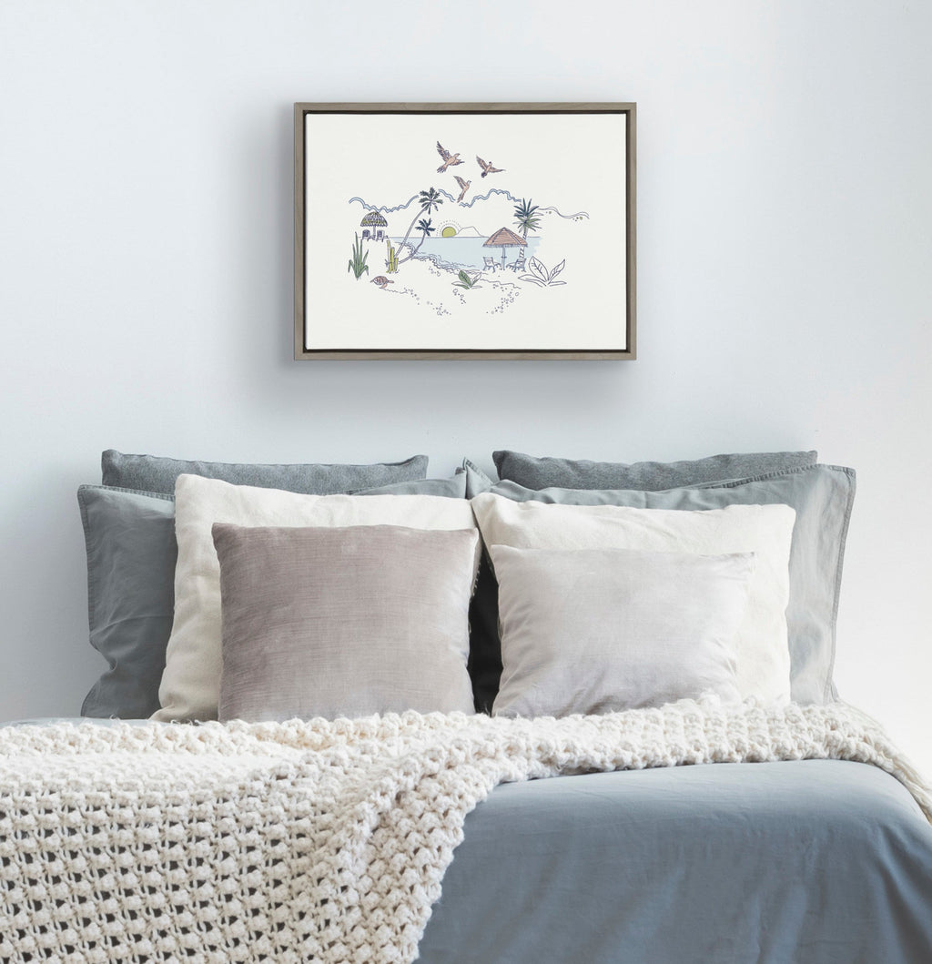 Sylvie Tropical Beach Scene Framed Canvas by The Creative Bunch Studio