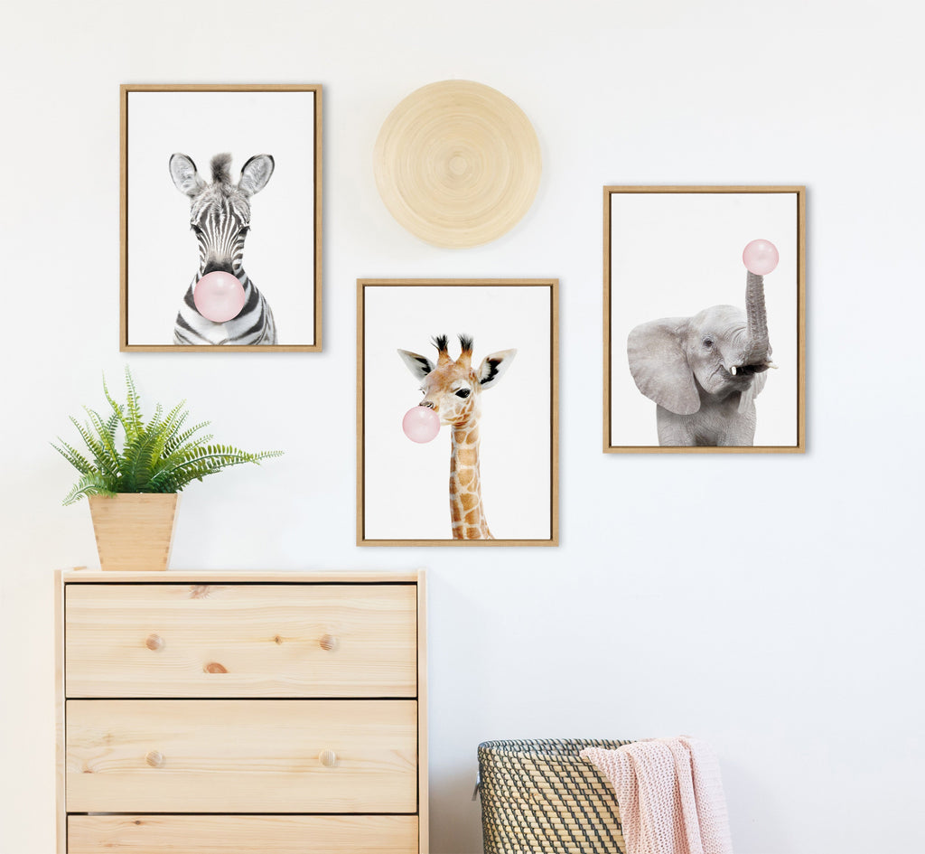 Sylvie Bubble Gum Giraffe Framed Canvas by Amy Peterson Art Studio
