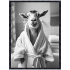 Sylvie Goat Bathroom Art Towel Robe Black and White Framed Canvas by The Creative Bunch Studio