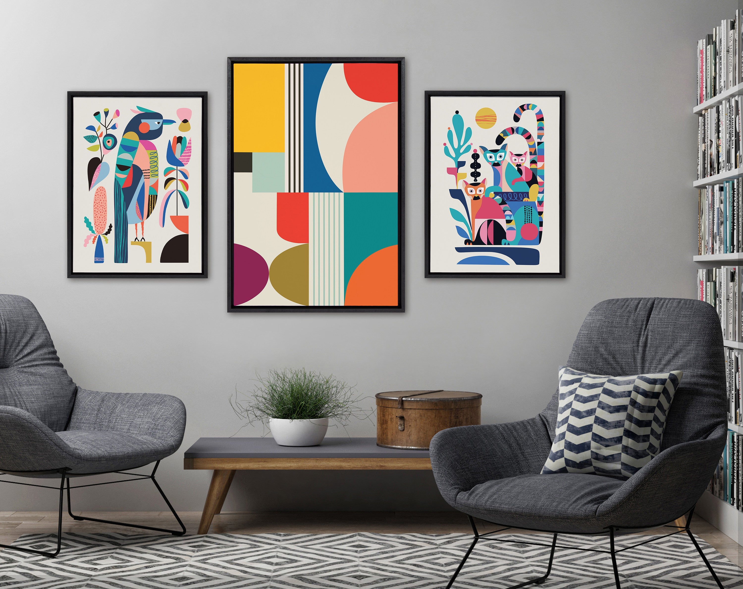 Sylvie Mid Century Modern Pattern Framed Canvas by Rachel Lee of My Dream Wall