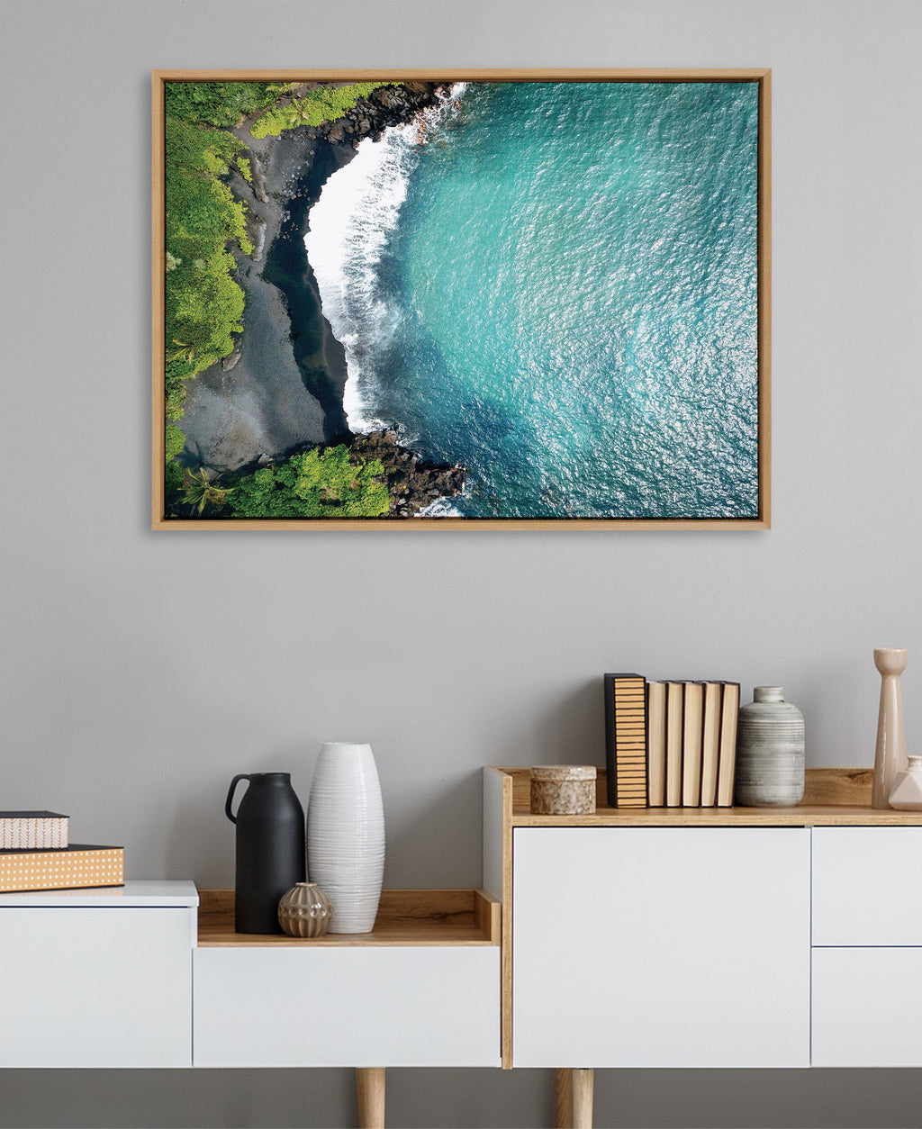 Sylvie Maui Black Sand Beach 1 Framed Canvas by Rachel Bolgov